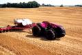 Farmers sit at home, drive tractor farming plow with tablet