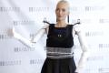 The female robot looks like the first person to take the first step