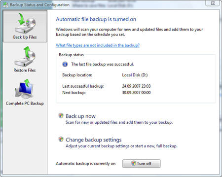 Picture 13 of Backup data in Windows Vista