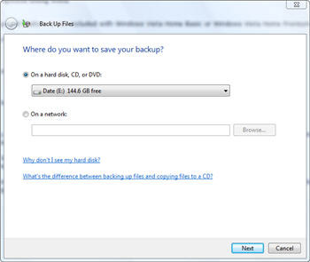 Picture 4 of Backup data in Windows Vista