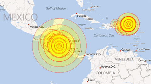 Earthquake caused tsunamis in Central America