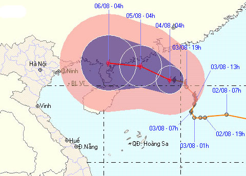 Picture 1 of Hurricane 6 suddenly turned, headed into the Gulf of Tonkin