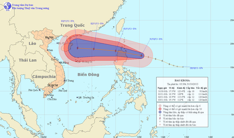 Picture 1 of Hurricane Krosa jerked level 13 into the South China Sea
