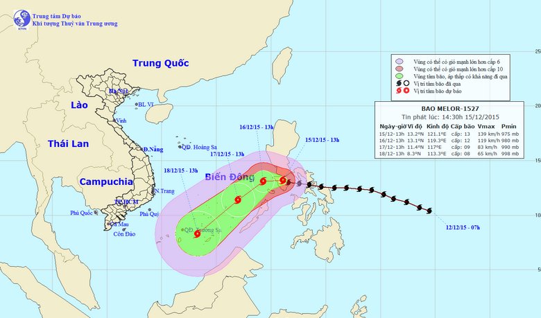 Picture 1 of Hurricane Melor jerked level 17 is heading into the East Sea