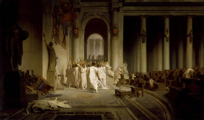 Picture 2 of March 15: Julius Caesar is murdered by dozens of seniors
