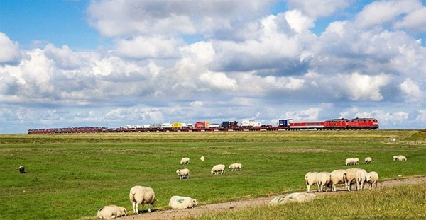 Picture 8 of Scene of trains running in the middle of the sea in Europe