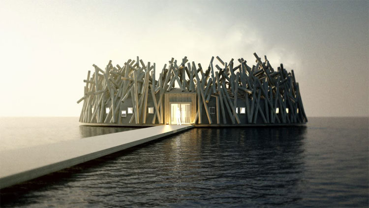 See the strange architecture of the hotel floating in the river in Sweden images 3
