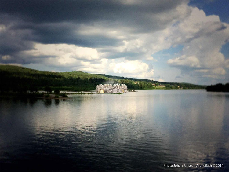 See the strange architecture of the hotel floating in the river in Sweden images 4