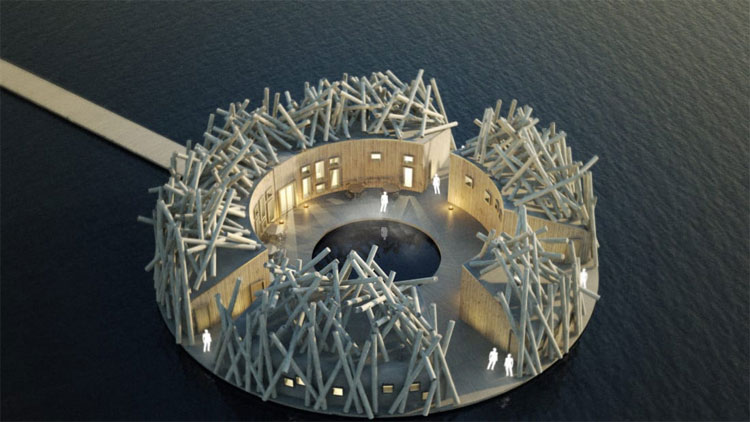See the strange architecture of the hotel floating in the river in Sweden images 5