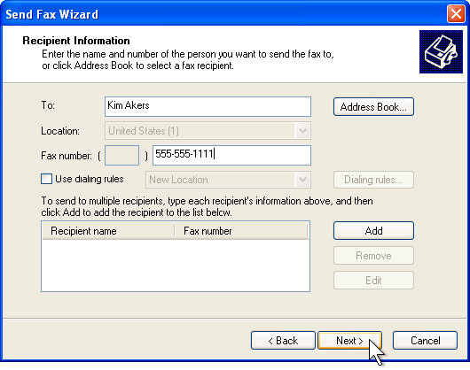 Picture 17 of Send a fax from a Windows XP-based computer