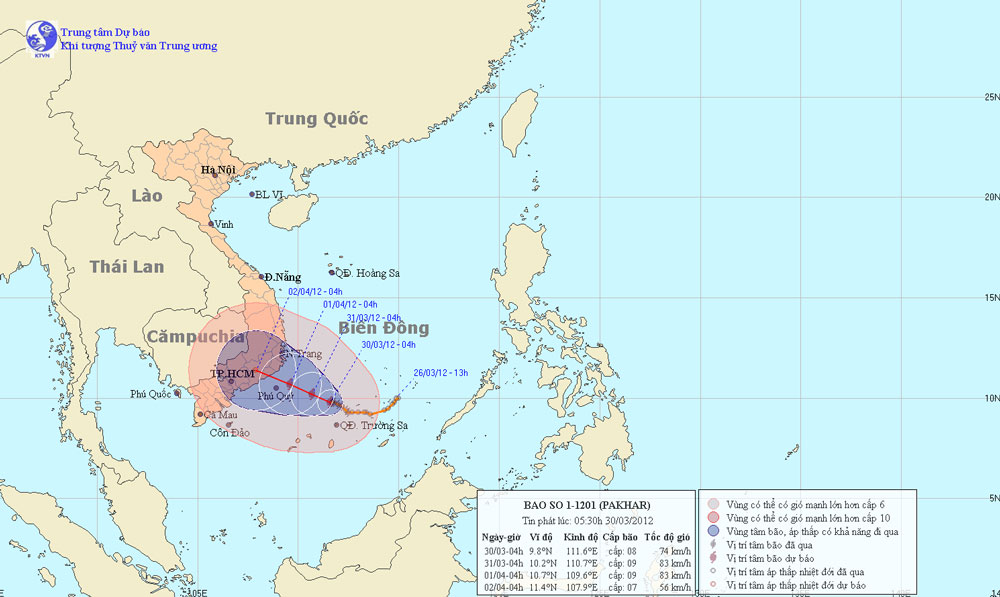 Picture 1 of Storm No. 1 is 350km from the coast of Ninh Thuan-Binh Thuan