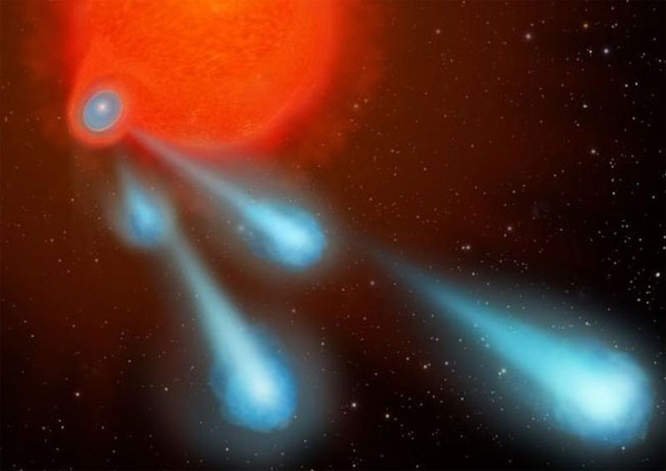 Superheated plasma balls emanating from the dying star