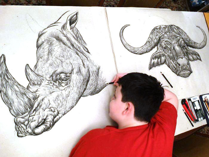 Picture 1 of The 15-year-old prodigy marveled at animal drawing from memory