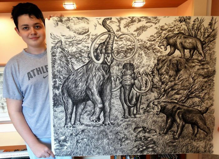 Picture 8 of The 15-year-old prodigy marveled at animal drawing from memory