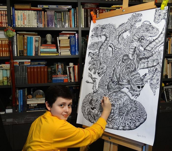 Picture 9 of The 15-year-old prodigy marveled at animal drawing from memory