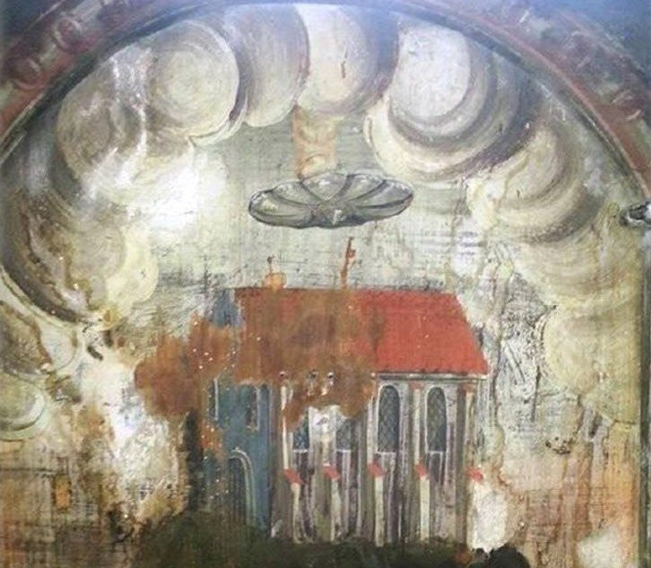 Picture 1 of The strange picture is a UFO on a 400-year-old mural