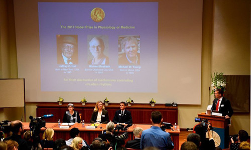 Picture 1 of Three researchers who won the 2017 Nobel Prize in Medicine shared their honor