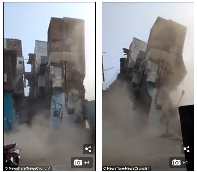 Picture 1 of Three-story house collapsed in an instant because the raging rats