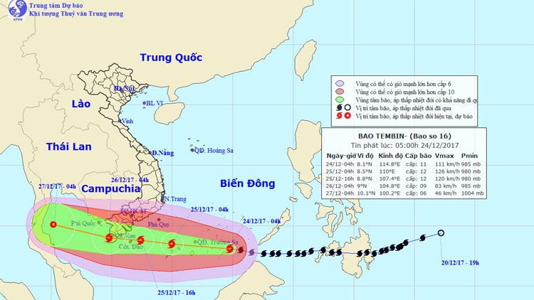 Picture 1 of Typhoon Tembin will cause waves as high as 9 meters into our country