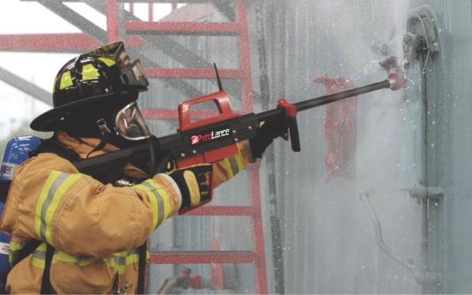 Picture 1 of Video: Fire guns spray water through concrete walls, iron doors