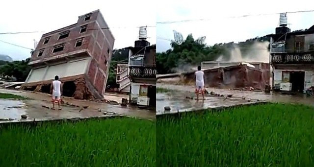 Picture 1 of Video: The house was pulled down by the water into the sea for 10 seconds