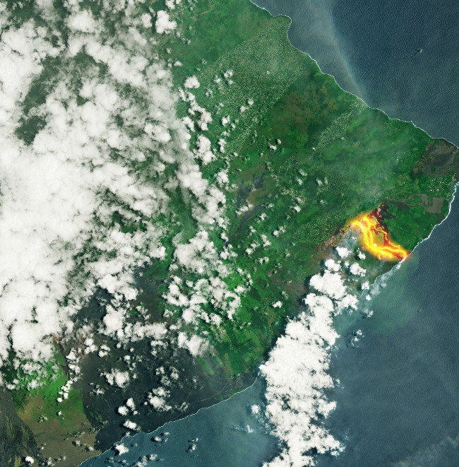 Picture 1 of Volcanic eruptions in Hawaii, lava can be seen from outer space