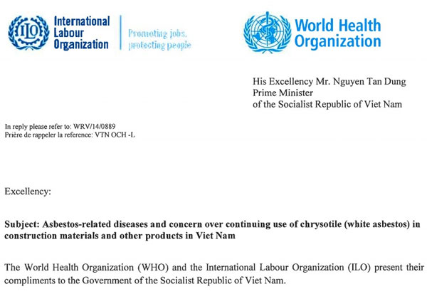Picture 1 of WHO sends a letter to the Prime Minister proposing to ban asbestos