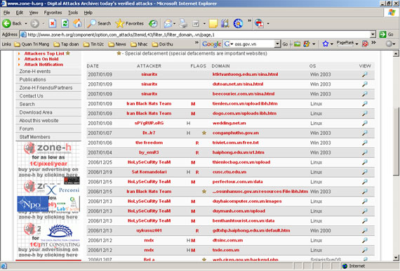 2006: 235 .vn websites were visited by hackers