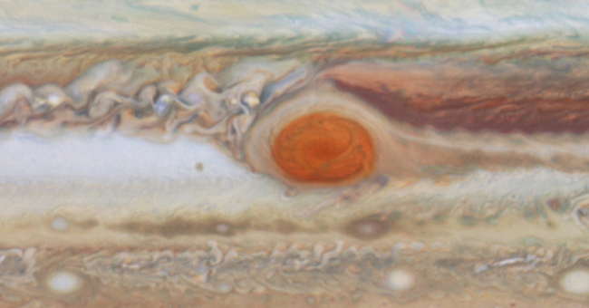 3D image of clouds blowing gas in Jupiter's atmosphere
