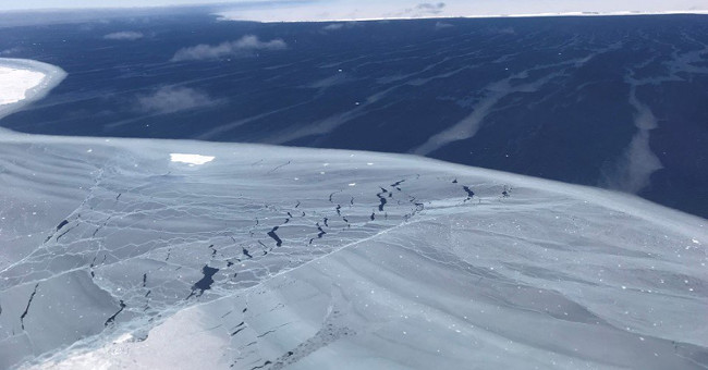 A close-up picture of a giant iceberg separated from Antarctica