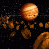A flying asteroid between Earth and Moon