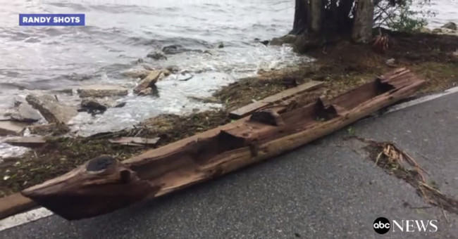 A hundred-year-old dugout boat revealed after Hurricane Irma