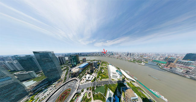 A picture of the whole city of Shanghai, zoomed to the pedestrian's face