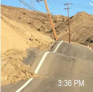 A severely deformed California street with no known cause