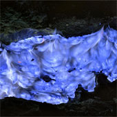 Amazing blue flame on the crater