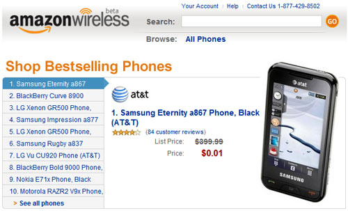 Amazon opens a mobile phone business website