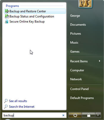Backup data in Windows Vista