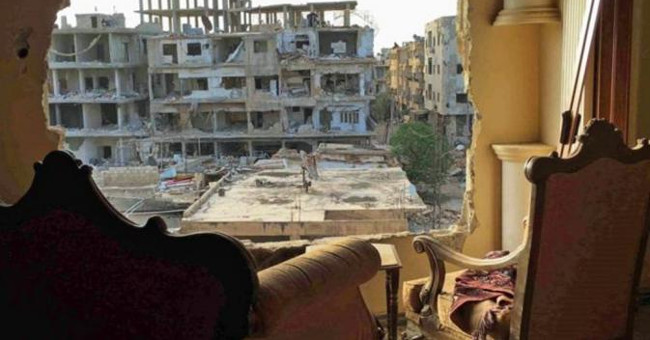 Bullet bombs with a secret underground library in Syria