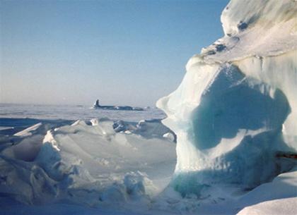 Canada: Large icebergs in the Arctic drift down to the south sea