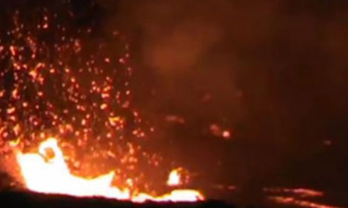 Close up of intense eruption of lava lake