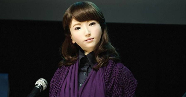 Close up of robot beautiful Japanese TV announcer