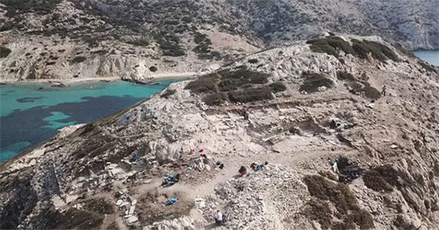 Close up of the 4,600-year pyramid floating in the Greek sea