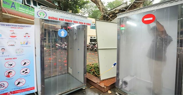 Close up of the first mobile body disinfection chamber manufactured by Vietnam