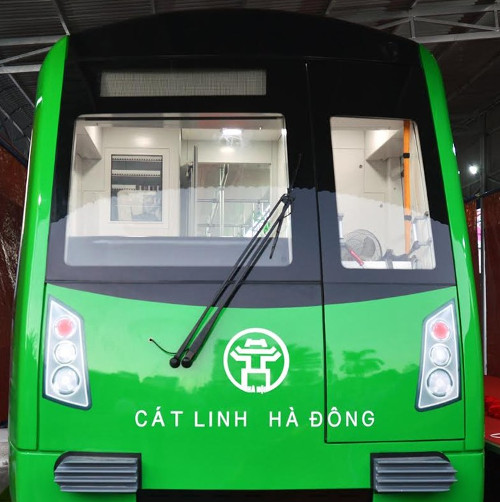 Close up of the first urban railway train in Hanoi