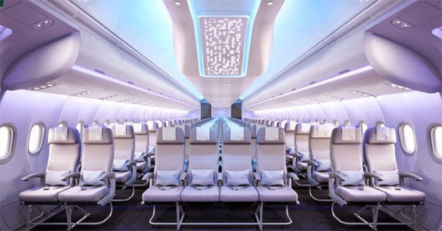 Close up of the super modern interior set to be fitted to Airbus aircraft in the future