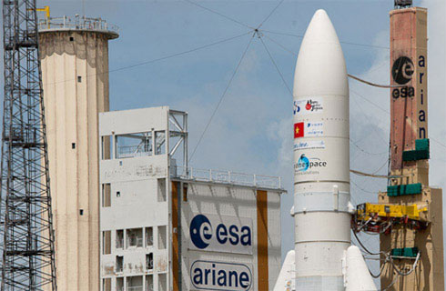 Close up of Vinasat-2 satellite on launch pad