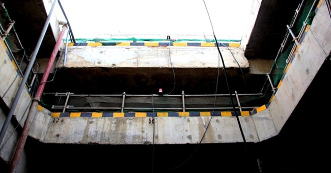 Close-up Metro underground station: Huge underground site