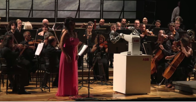 Confident robot leader Italy conductor