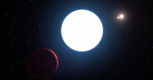 Detecting a strange planet orbiting 3 stars
