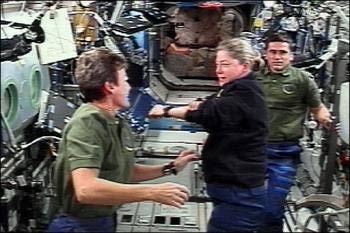 Discovery into the International Space Station